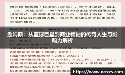 詹姆斯：从篮球巨星到商业领袖的传奇人生与影响力解析